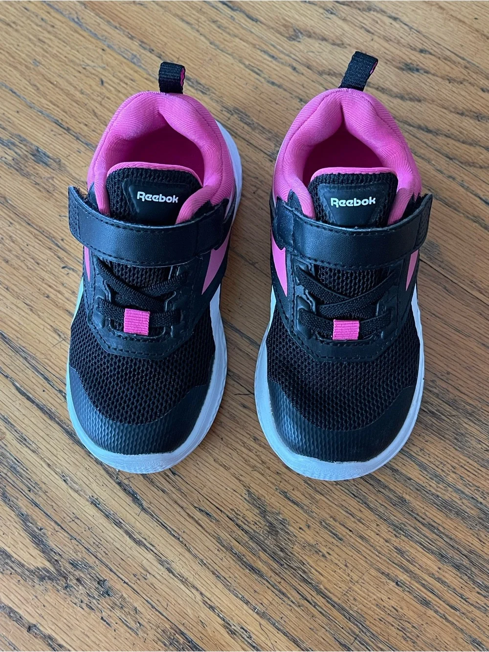 REEBOK RUSH RUNNER SNEAKERS SHOES KIDS HOT PINK/BLACK VELCRO STRAP BABY SIZE 7